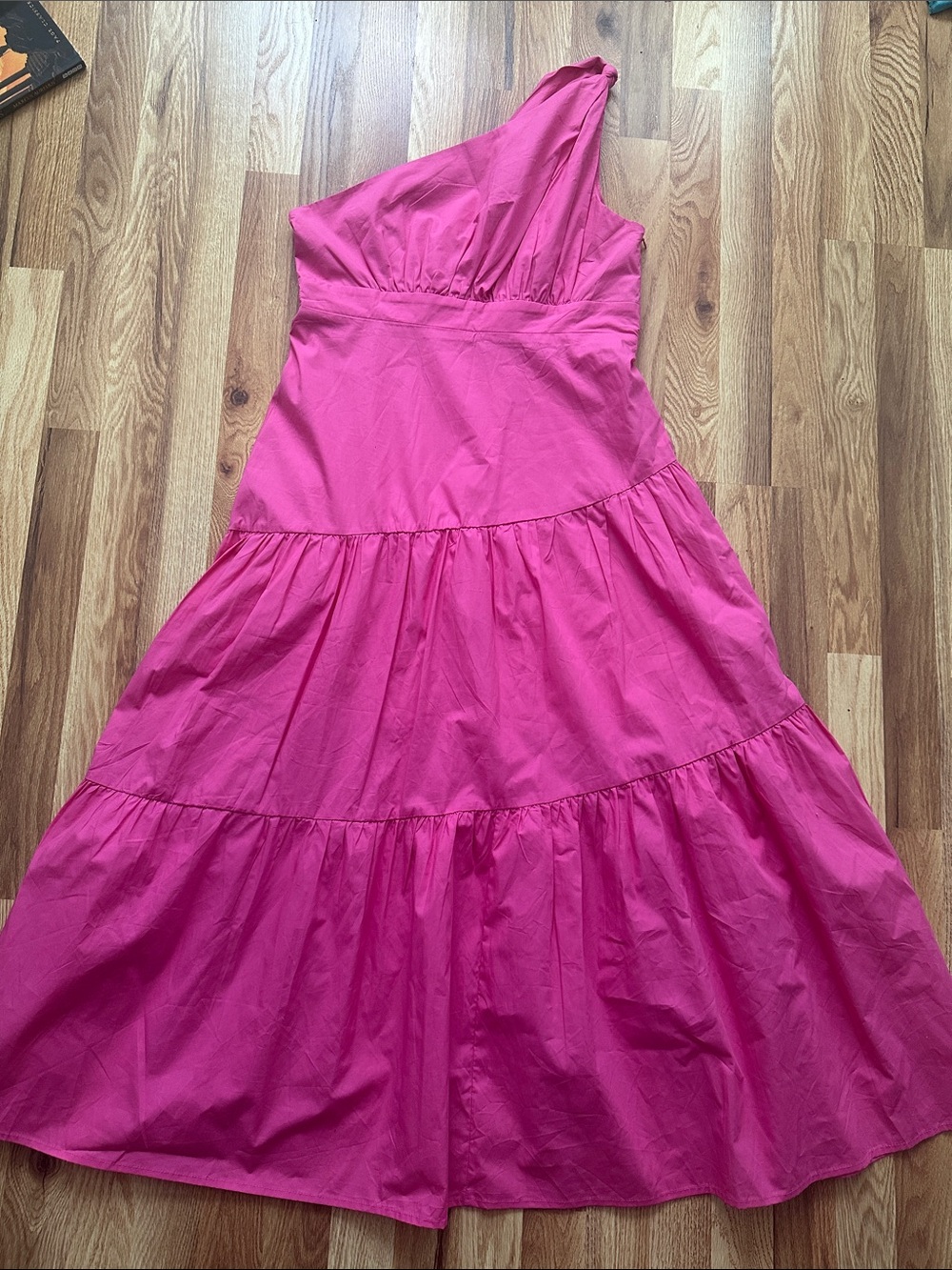 mittoshop One-Shoulder Tiered Hot Pink DressSize L NWT